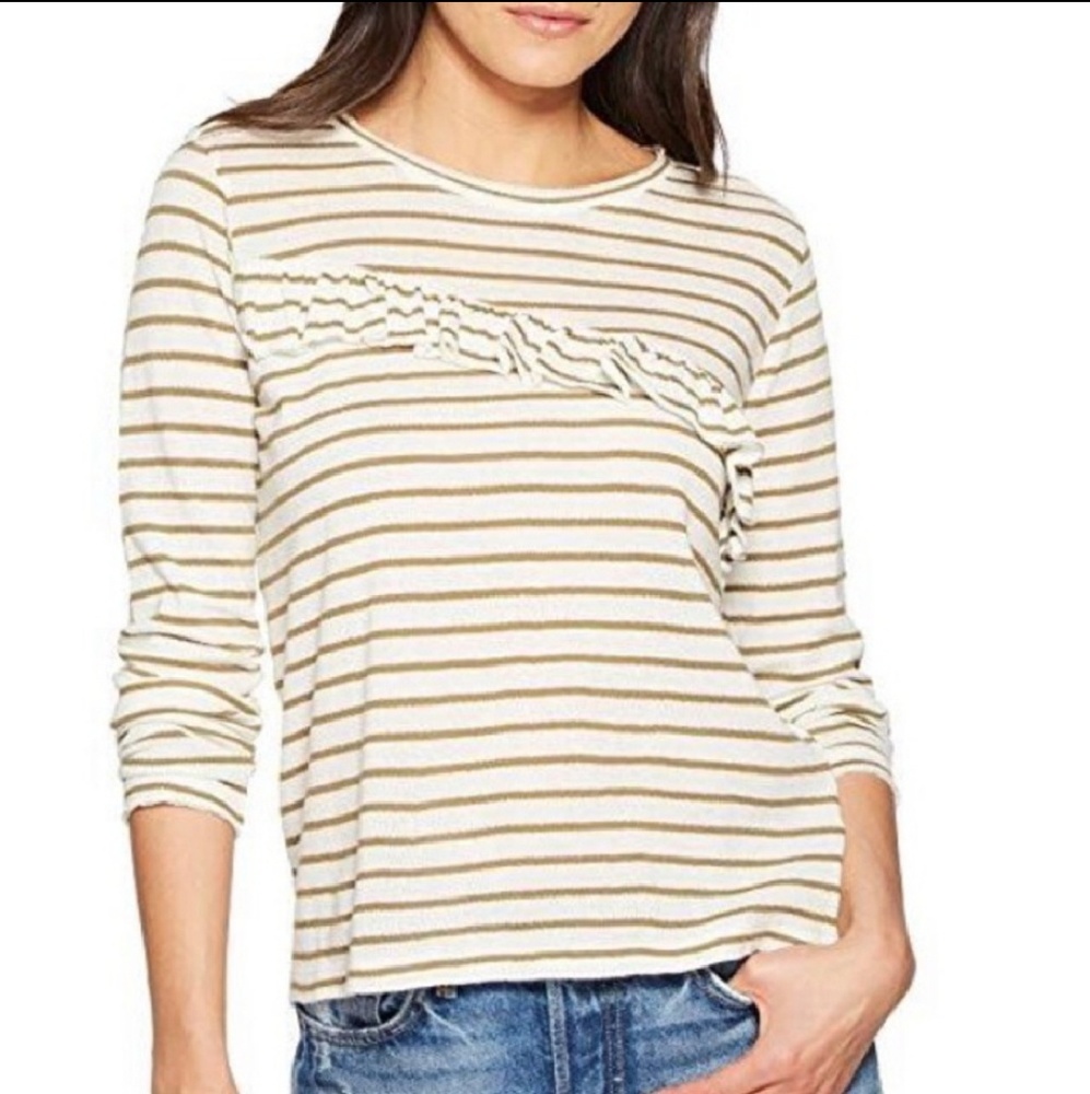 Moving Sale! Lucky Brand L diagonal ruffle olive long sleeve
